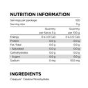 PRANA ON Creatine Monohydrate Nutritional Information