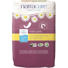 Natracare Maxi Pads Super w Organic Cotton Cover x 12 Pack