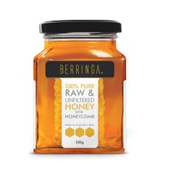 Berringa Aust Pure Raw and Unfiltered Honey w Honeycomb 550g