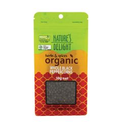 Natures Delight Organic Peppercorns Black Whole 50g