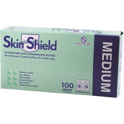 Skin Shield Latex Gloves Powder Free Medium x 100 Pack