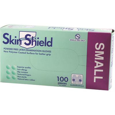 Skin Shield Latex Gloves Powder Free Small x 100 Pack