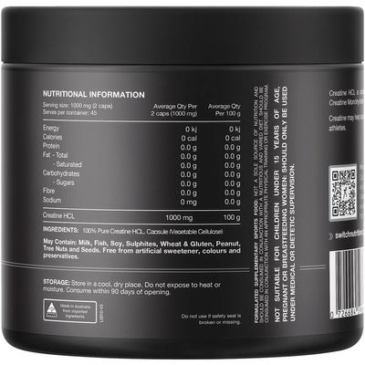 Switch Creatine 100% Pure HCL Ingredients