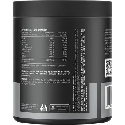 Switch Creatine 100% Pure Micronized Monohydrate | Unflavoured 250g Ingredients