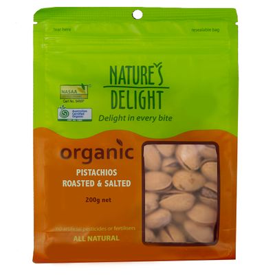 Natures Delight Organic Pistachios Roasted and Salted 200g