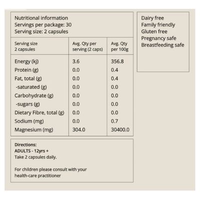 Bush Tucker Blends Deep Sea Ocean Magnesium Nutritional Information