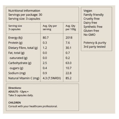 Bush Tucker Blends Good On Ya Greens Capsules Nutritional Information
