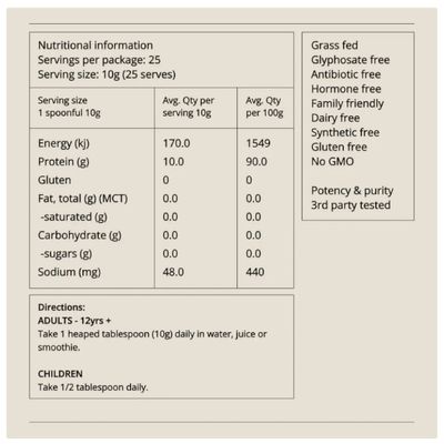 Bush Tucker Blends Grass Fed Collagen Protein Peptides Nutritional Information