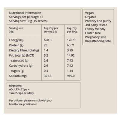 Bush Tucker Blends Natures Plant Protein | Natural Vanilla Nutritional Information