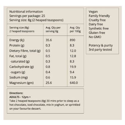 Bush Tucker Blends Sweet Dreams | Deep Sleep Chocolate Nutritional Information