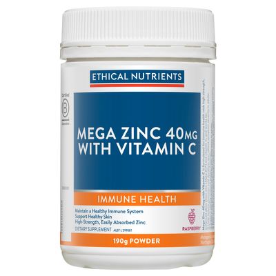 Ethical Nutrients Mega Zinc 40mg 190g Powder Raspberry