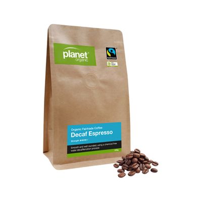 Planet Organic Coffee Espresso Decaf Whole Bean 250g