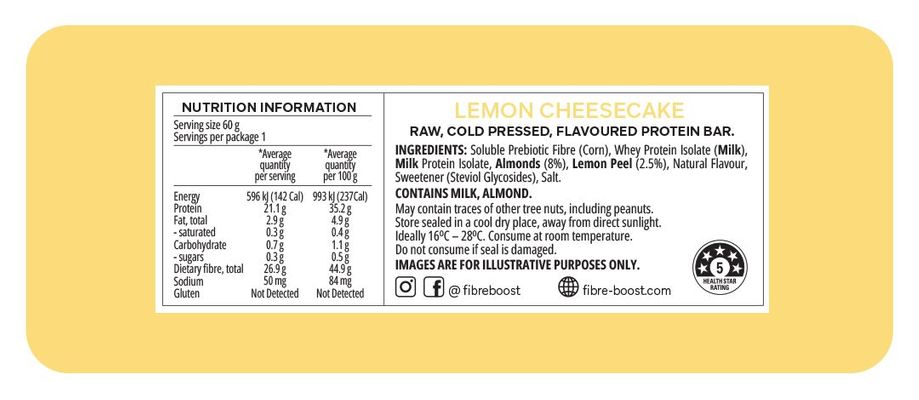 Fibre Boost Protein Bar | Lemon Cheesecake ingredients