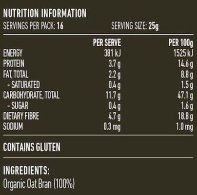 Lotus Oatbran 400g Nutritional Panel