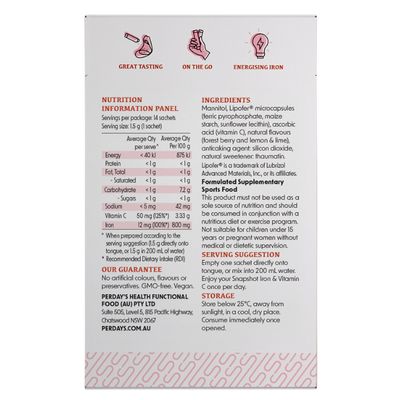Perdays SNAP SHOT Iron & Vitamin C Sachets Nutritional Information