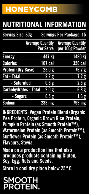 Rapid Vegan Plant Protein 450g Honeycomb ingredients