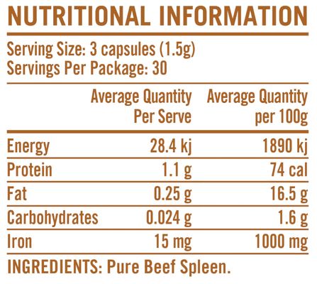 Rapid Pure Grass-Fed Beef Spleen Ingredients