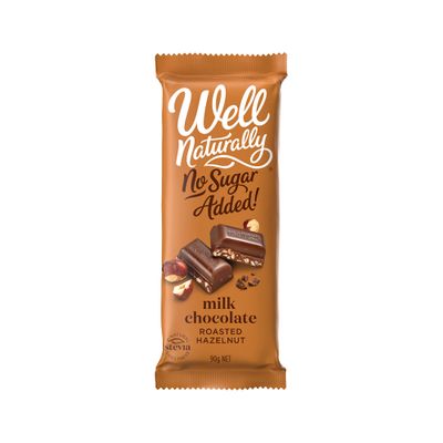 Well Naturally | Milk Chocolate Roasted Hazelnut 90g | No Added Sugar