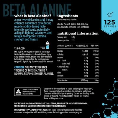 White Wolf Beta Alanine Powder Nutritional Information