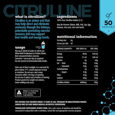 White Wolf Citruline Powder Nutritional Information