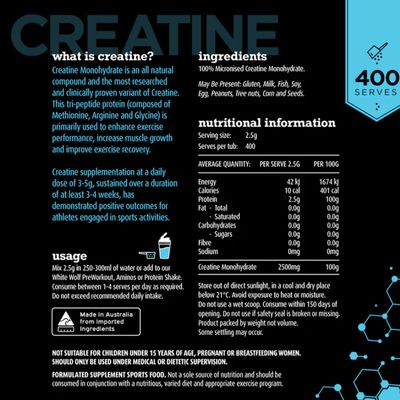 White Wolf Creatine Monohydrate Nutritional Information