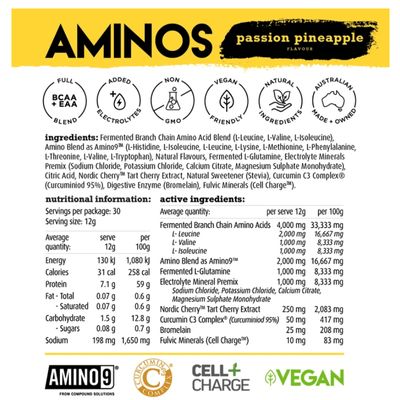 White Wolf Essential Aminos | Passion Pineapple Nutritional Information