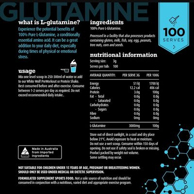 White Wolf Glutamine Powder Nutritional Information
