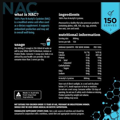 White Wolf NAC Powder Nutritional Information