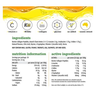 White Wolf Protein H20 Collagen Protein | Pineapple Mango Nutritional Information