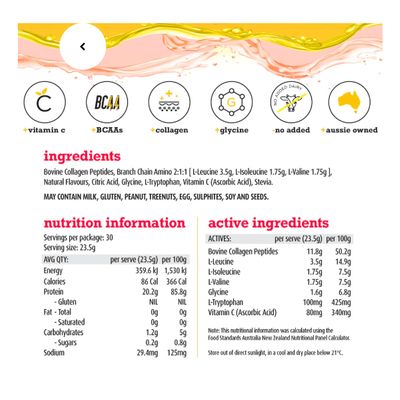 White Wolf Protein H20 Collagen Protein | Tropical Sunrise Nutritional Information
