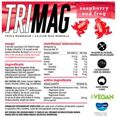 White Wolf TriMag: Triple Magnesium + Calcium | Raspberry Red Frog Nutritional Information