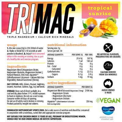 White Wolf TriMag: Triple Magnesium + Calcium | Tropical Sunrise Nutritional Information