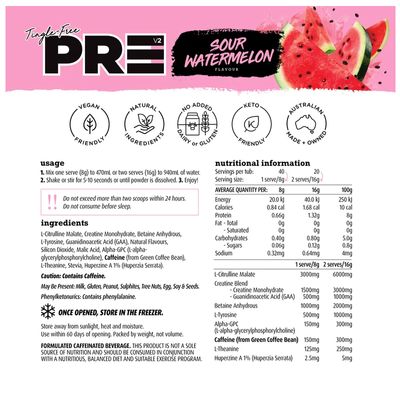 White Wolf Tingle-Free PRE Workout | Sour Watermelon Nutritional Information
