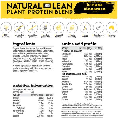White Wolf Vegan Plant Protein Blend | Banana Cinnamon Nutritional Information