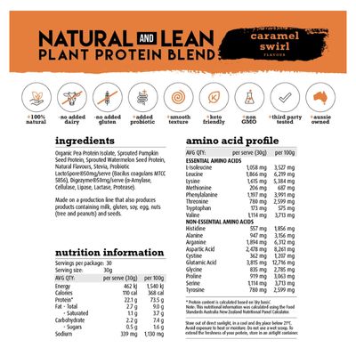 White Wolf Vegan Plant Protein Blend | Caramel Swirl Nutritional Information
