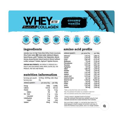 White Wolf Whey Better Protein + Collagen | Creamy Vanilla Nutritional Information