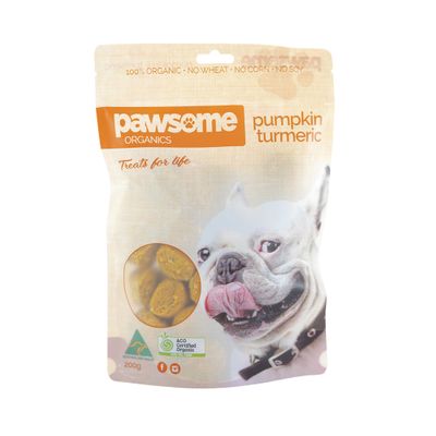 Pawsome Org Pet Treats Pumpkin and Turmeric 200g