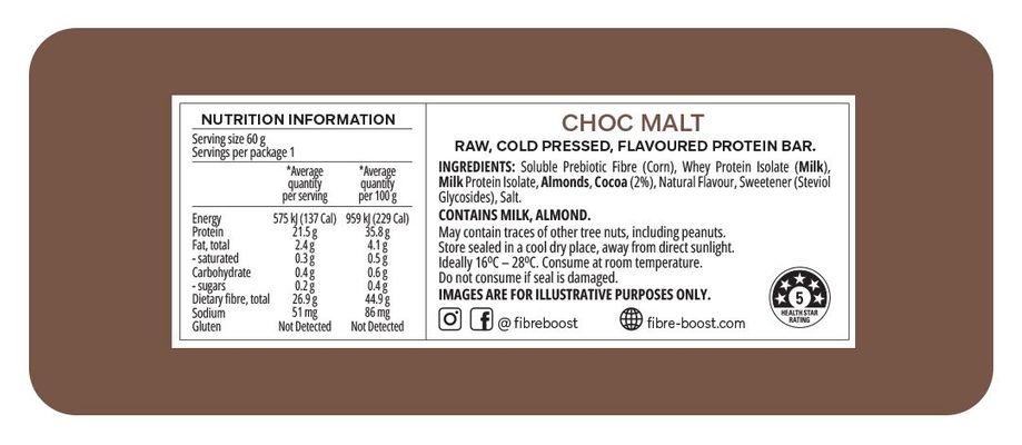 Fibre Boost Protein Bar | Choc Malt Ingredients
