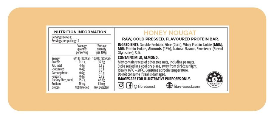 Fibre Boost Protein Bar | Honey Nougat Ingredients