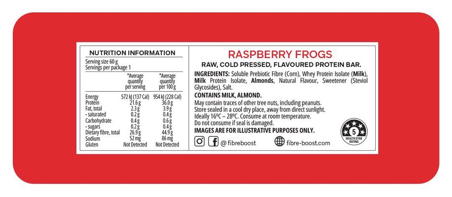 Fibre Boost Protein Bar | Raspberry Frogs ingredients