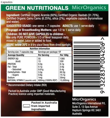 Organic Green Vitamin C | Capsules | Pure Plant-Source