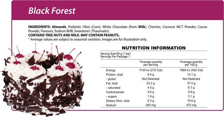 Keto Smart Bar Black Forest Flavour nutritional information