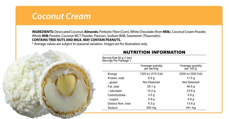 Keto Smart Bar Coconut Cream ingredients