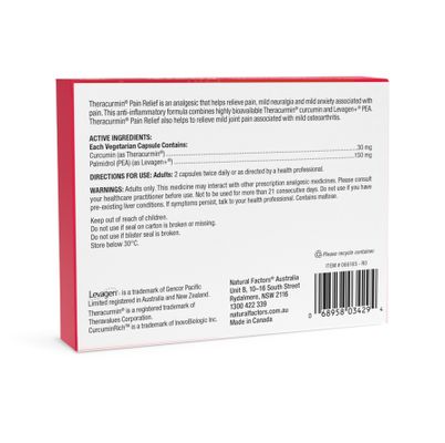Natural Factors Theracurmin Pain Relief blister pack ingredients