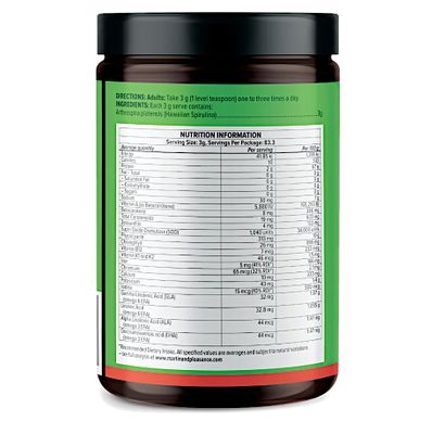Hawaiian Pacifica Spirulina Powder nutritional information